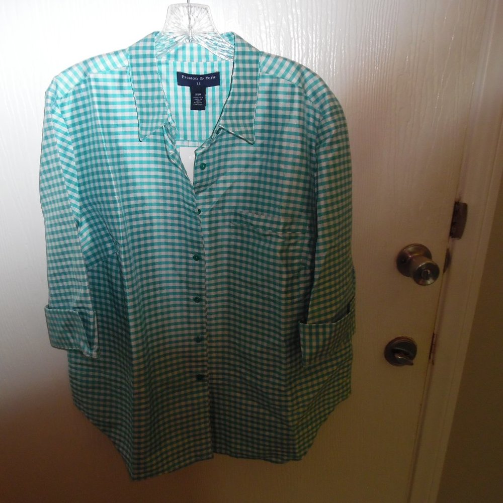 Preston&York Teal& White Silk Blouse